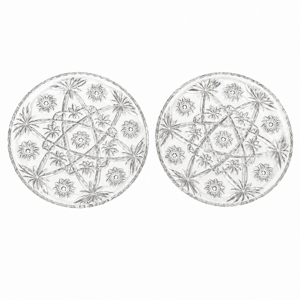 Set of 2 Vintage Anchor Hocking EAPC Star of David 11" Glass Platters